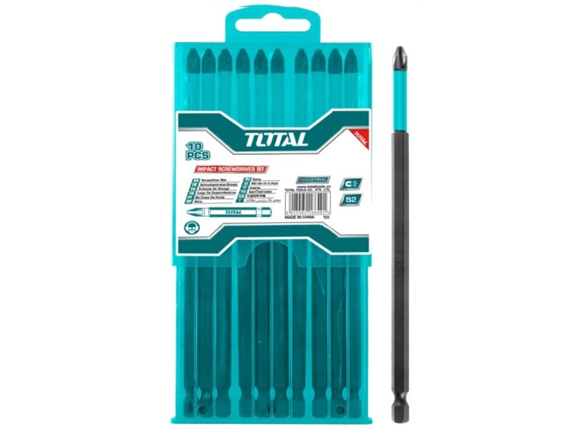 Total Slagskrutrekkerbits, 250 mm, S2, sett med 10 stk, industriell Total Slagskrutrekkerbits, 250 mm, S2, sett med 10 stk, industriell